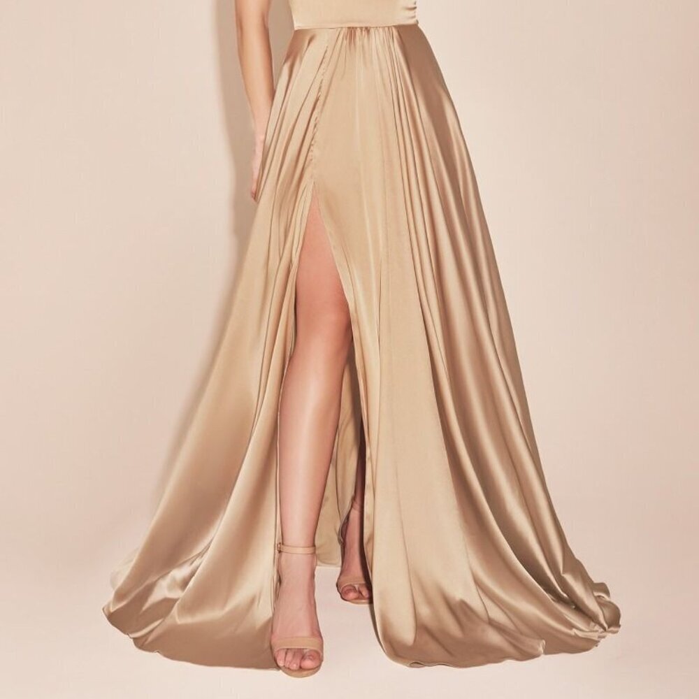 NEW FORMAL A-LINE SLEEVELESS SATIN DRESS W/ V-NECK & EMPIRE WAISTLINE 7469 - Picture 10 of 10